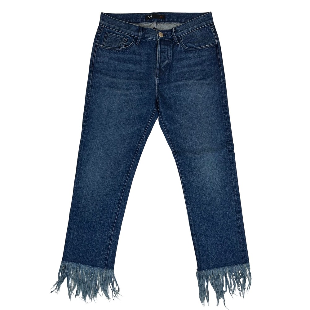3x1 NYC Lima Blue Fringe Hem Straight Leg Jeans WM3CF0452 Size 30